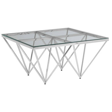 Clear Glass Square Coffee Table with Silver Finish Base