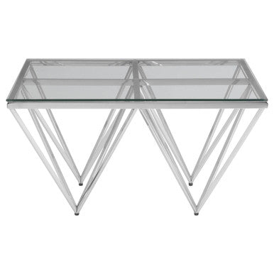 Clear Glass Square Coffee Table with Silver Finish Base