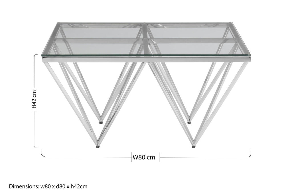 Clear Glass Square Coffee Table with Silver Finish Base