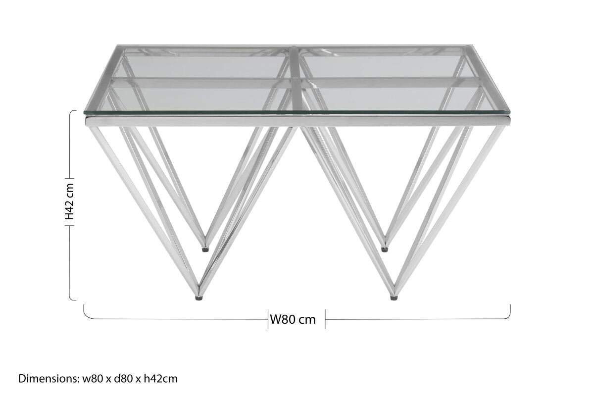 Clear Glass Square Coffee Table with Silver Finish Base