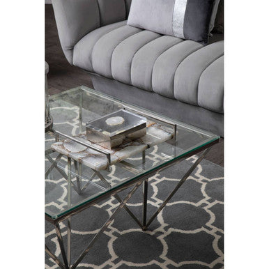 Clear Glass Square Coffee Table with Silver Finish Base