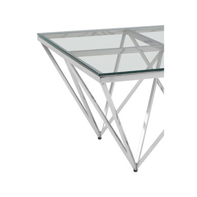 Clear Glass Square Coffee Table with Silver Finish Base