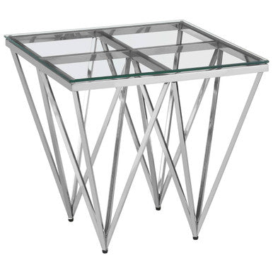 Clear Glass Square Side Table with Silver Finish Spike Base