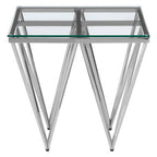 Clear Glass Square Side Table with Silver Finish Spike Base