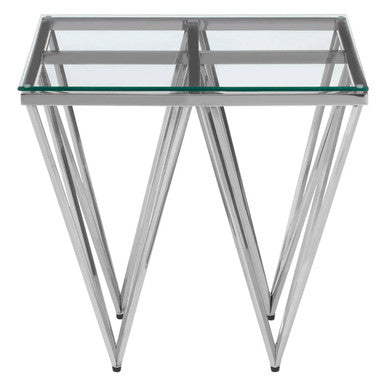 Clear Glass Square Side Table with Silver Finish Spike Base