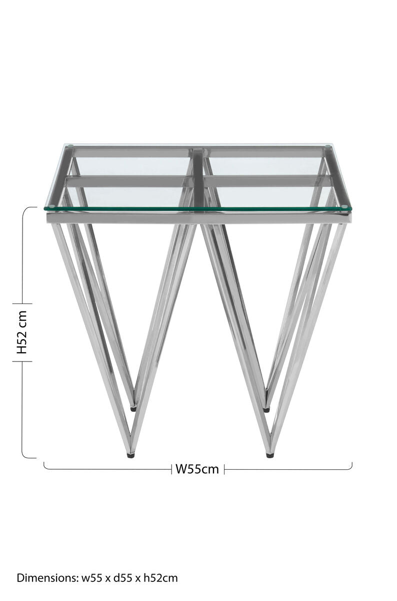 Clear Glass Square Side Table with Silver Finish Spike Base