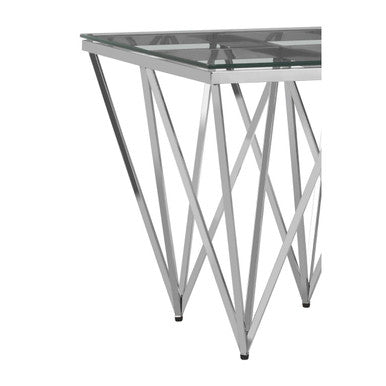 Clear Glass Square Side Table with Silver Finish Spike Base