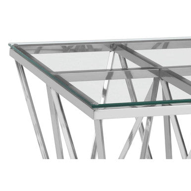 Clear Glass Square Side Table with Silver Finish Spike Base
