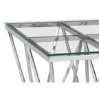 Clear Glass Square Side Table with Silver Finish Spike Base