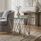 Clear Glass Square Side Table with Silver Finish Spike Base