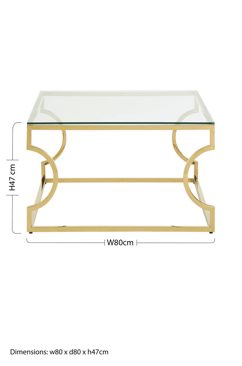 Gold Finish Coffee Table with Curved Frame