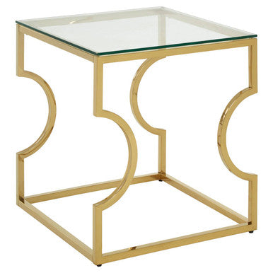 Clear Glass Side Table with Gold Finish Frame