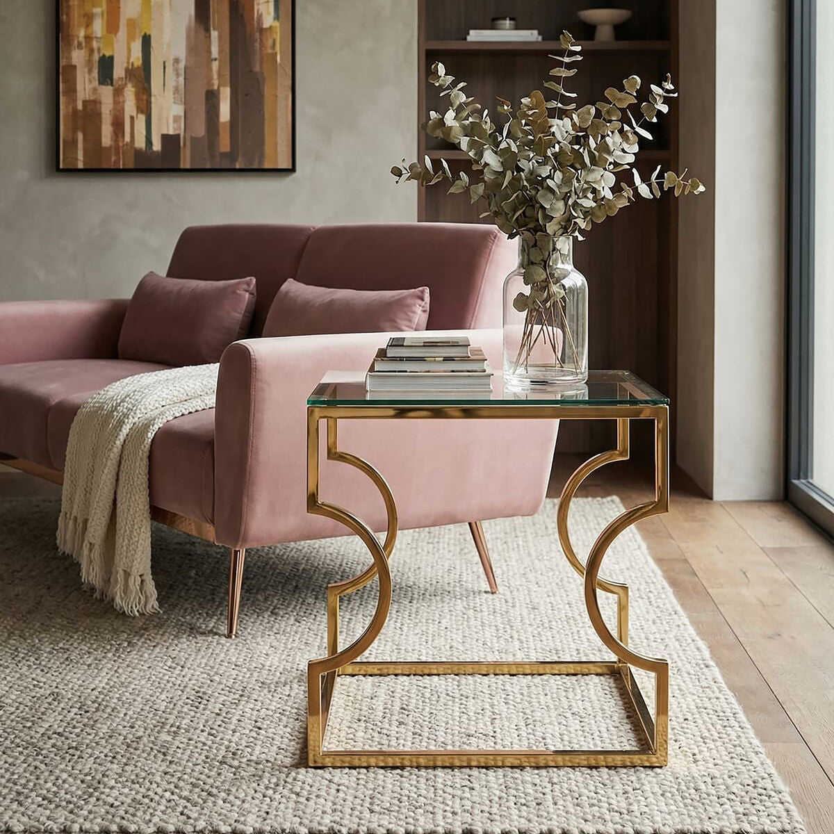Clear Glass Side Table with Gold Finish Frame