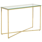 Clear Glass Console Table with Gold Finish Cross Frame