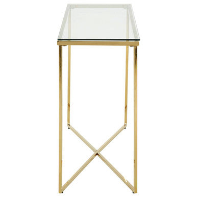 Clear Glass Console Table with Gold Finish Cross Frame