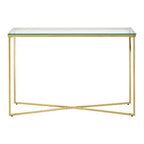 Clear Glass Console Table with Gold Finish Cross Frame