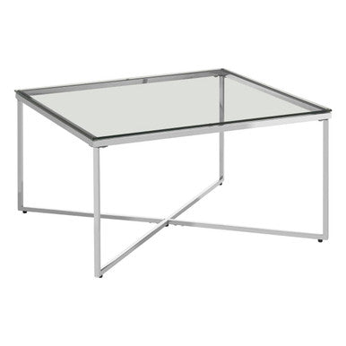 Silver Finish Square Coffee Table with Glass Top