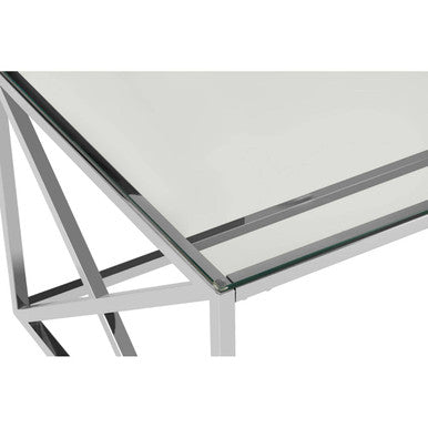 Silver Finish Coffee Table with Cross Frame and Tempered Glass Top