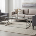 Silver Finish Coffee Table with Cross Frame and Tempered Glass Top
