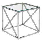 Silver Finish Square Side Table with Glass Top