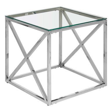 Silver Finish Square Side Table with Glass Top