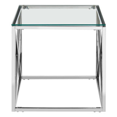 Silver Finish Square Side Table with Glass Top