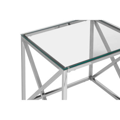 Silver Finish Square Side Table with Glass Top