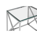 Silver Finish Square Side Table with Glass Top