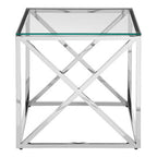 Silver Finish Square Side Table with Glass Top