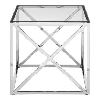 Silver Finish Square Side Table with Glass Top