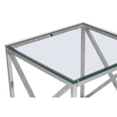 Silver Finish Square Side Table with Glass Top