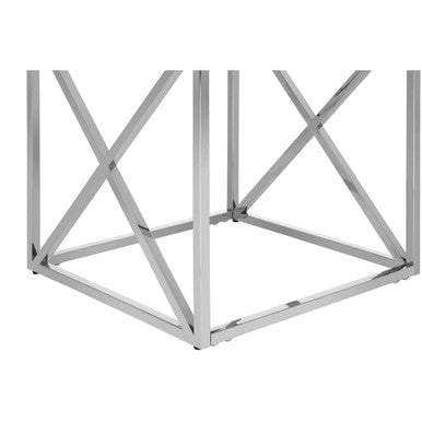 Silver Finish Square Side Table with Glass Top