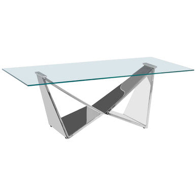 Silver Finish Rectangular Coffee Table with Wing Base
