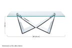 Silver Finish Rectangular Coffee Table with Wing Base