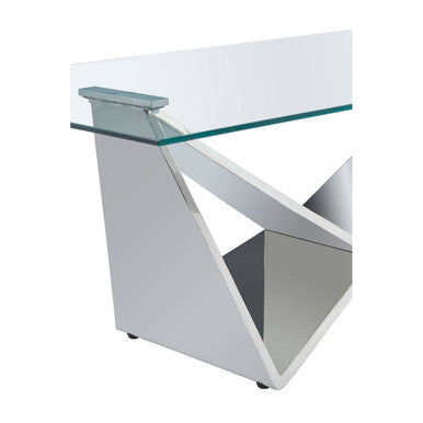 Silver Finish Rectangular Coffee Table with Wing Base