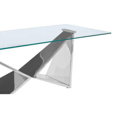 Silver Finish Rectangular Coffee Table with Wing Base