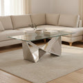 Silver Finish Rectangular Coffee Table with Wing Base