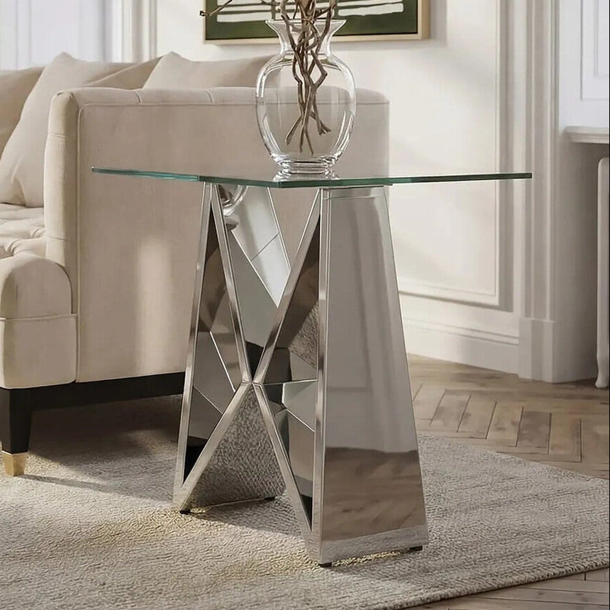 Clear Glass Side Table with Chrome Finish Frame