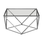 Silver Twist Design Large Coffee Table with Tempered Glass Top