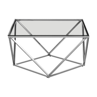 Silver Twist Design Large Coffee Table with Tempered Glass Top