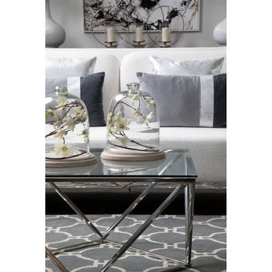 Silver Twist Design Large Coffee Table with Tempered Glass Top