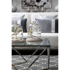 Silver Twist Design Large Coffee Table with Tempered Glass Top