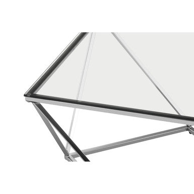 Silver Twist Design Large Coffee Table with Tempered Glass Top