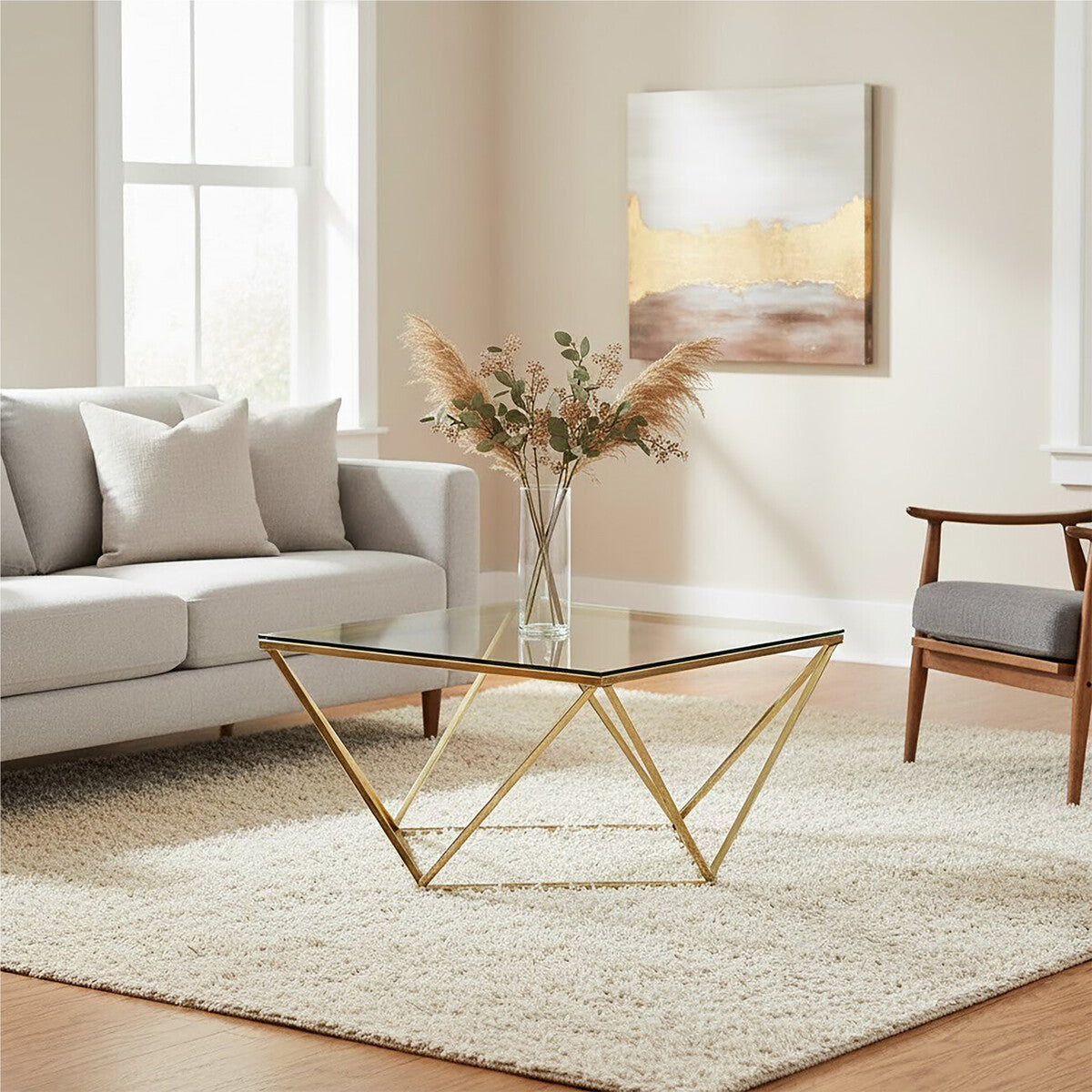 Gold Finish Coffee Table with Twist Design