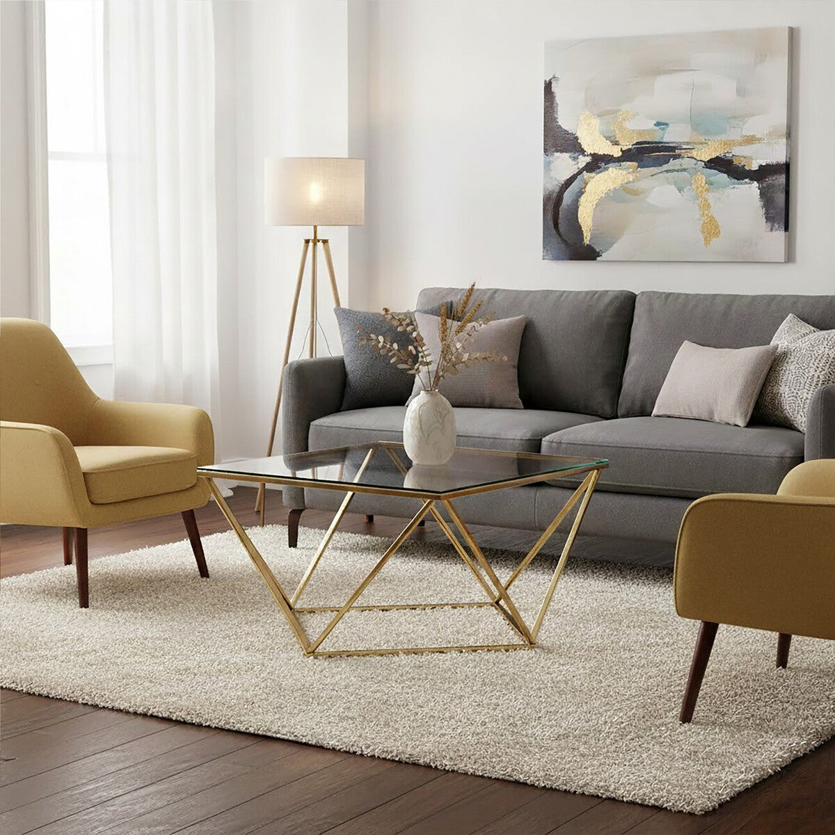 Gold Finish Coffee Table with Twist Design