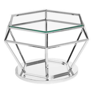 Clear Glass Coffee Table with Silver Finish Diamond Base
