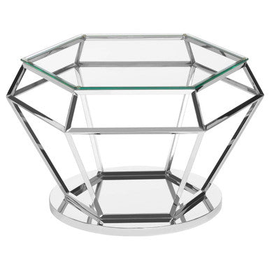 Clear Glass Coffee Table with Silver Finish Diamond Base