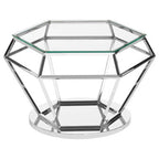 Clear Glass Coffee Table with Silver Finish Diamond Base