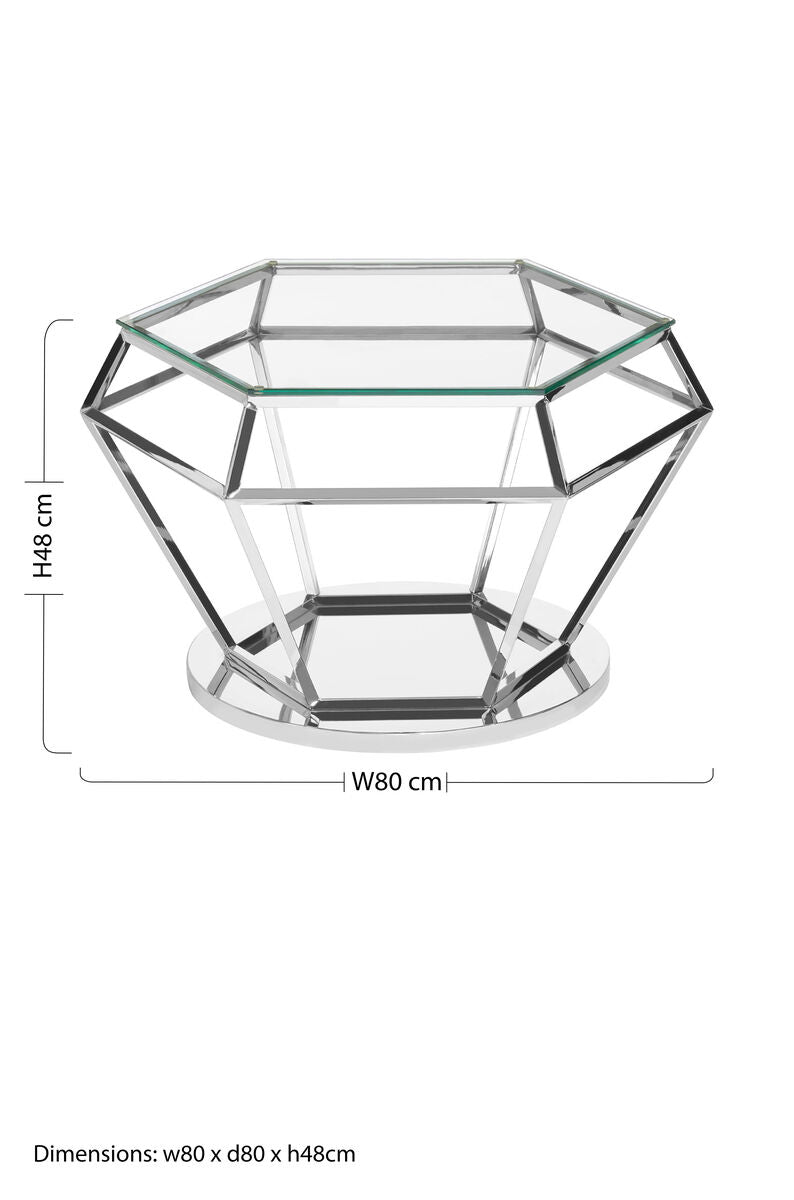 Clear Glass Coffee Table with Silver Finish Diamond Base