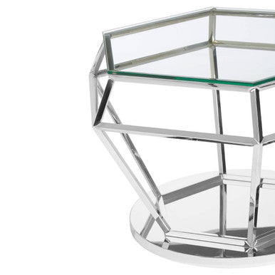 Clear Glass Coffee Table with Silver Finish Diamond Base